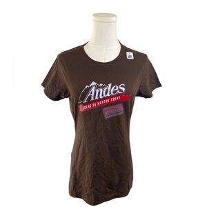 Port & Company Women’s XS Brown Base Andes Crème de Menthe Thins candy logo tee